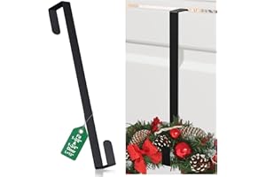 BOODA BRAND 15" Reversible Wreath Hanger for Front Door, Fits Most Doors up to 1-3/4", Heavy Duty Steel Over The Door Hooks Hold up to 80 LBS for Holiday Christmas & Halloween Wreaths, Indoor Decor (Black 1PC)