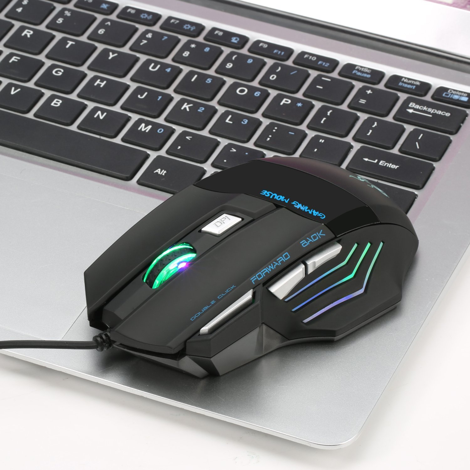 Gaming Maus,Queender USB Wired Maus mit Kabel Einstellbare DPI PC Mouse Hohe Präzision LED Mice für Pro Gamer, PC Windows Macbooks Laptops mit LED Backlight 7 Tasten(Schwarz)