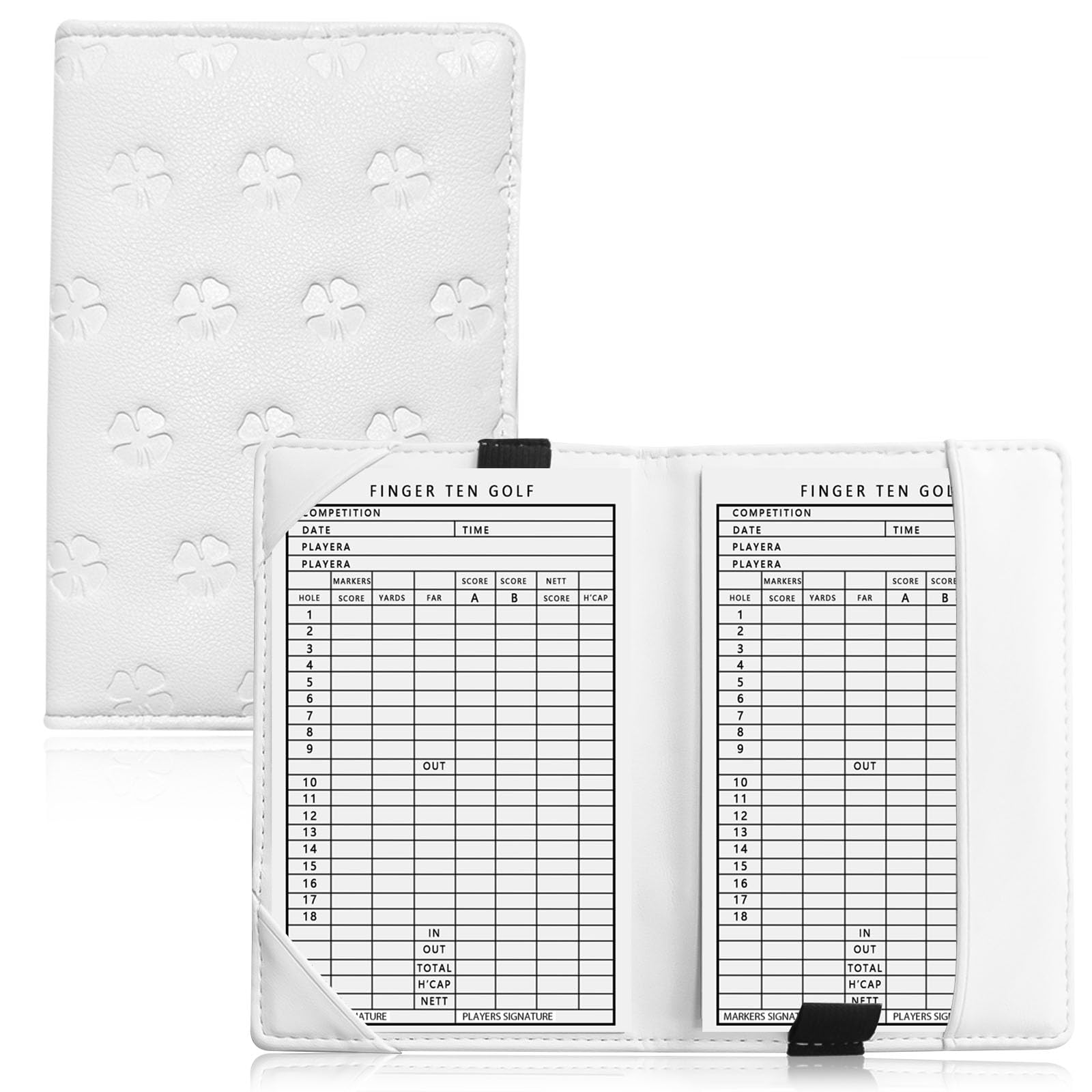 AXKAL Golf Scorecard Score Cards Holder Book Leather Four-leaf Clover Pattern Value Pack, Golf Yardage Books Deluxe Pocket Score Card Covers Gift for Men Women Golfer (White)
