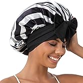 GDTOGRT Satin Silk Bonnet for Sleeping Women - Double Layer Sleep Hair Bonnets Caps for Curly Braid Hair with Tie Band