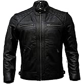 Mens Genuine Leather Biker Jacket Black | Vintage Brown Distressed Lambskin Motorcycle Jackets for Men