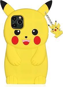 TopSZ Yellow Pikacu Case for iPhone 11 Pro Max,3D Silicone Cartoon Hero Animated Cover,Kids Girls Teens Boys Animal Cool Fun Cute Kawaii Rubber Funny Unique Character Cases for iPhone 11 Pro Max 6.5
