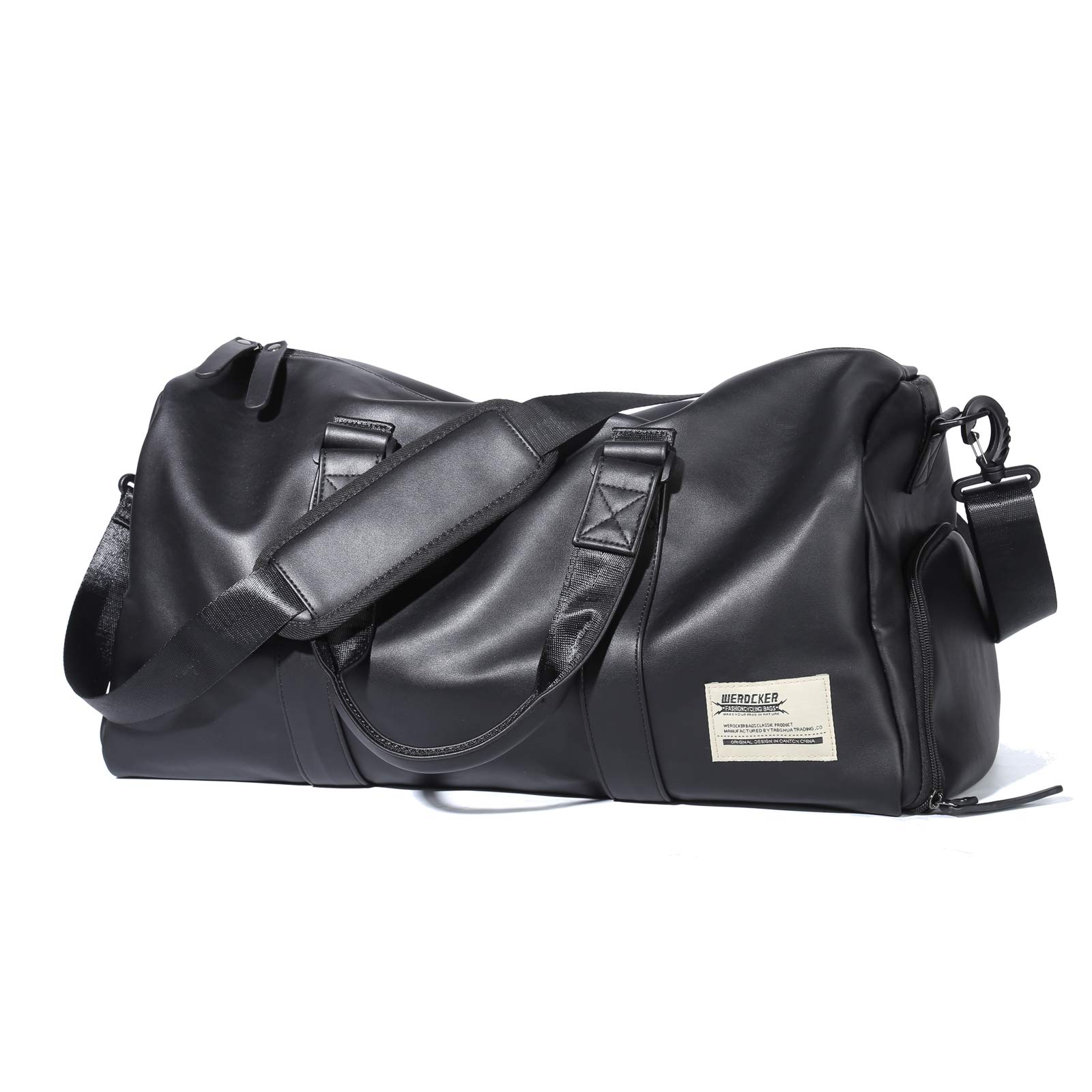 Gym Duffle Bag Waterproof PU Leather Large Sports Bags Travel Duffel Bags with Shoes Compartment Wet Bag Carry-on Holdall Weekender Overnight Bag Men Women