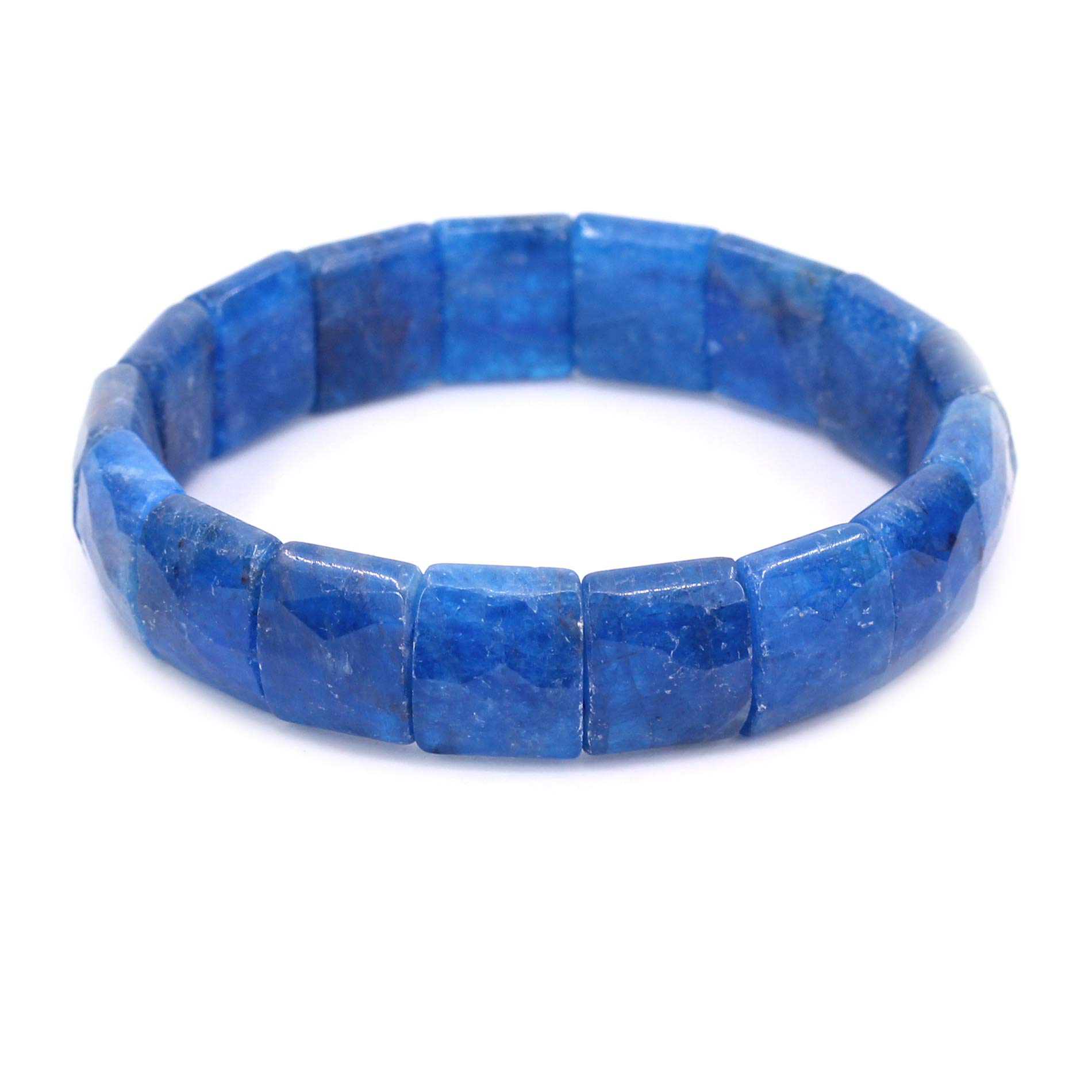 CHENYUE Natural Blue Apatite Quartzite Gem Semi Precious Gemstone 15mm Faceted Square Grain Beads Stretch Bracelet 7.5 Inch