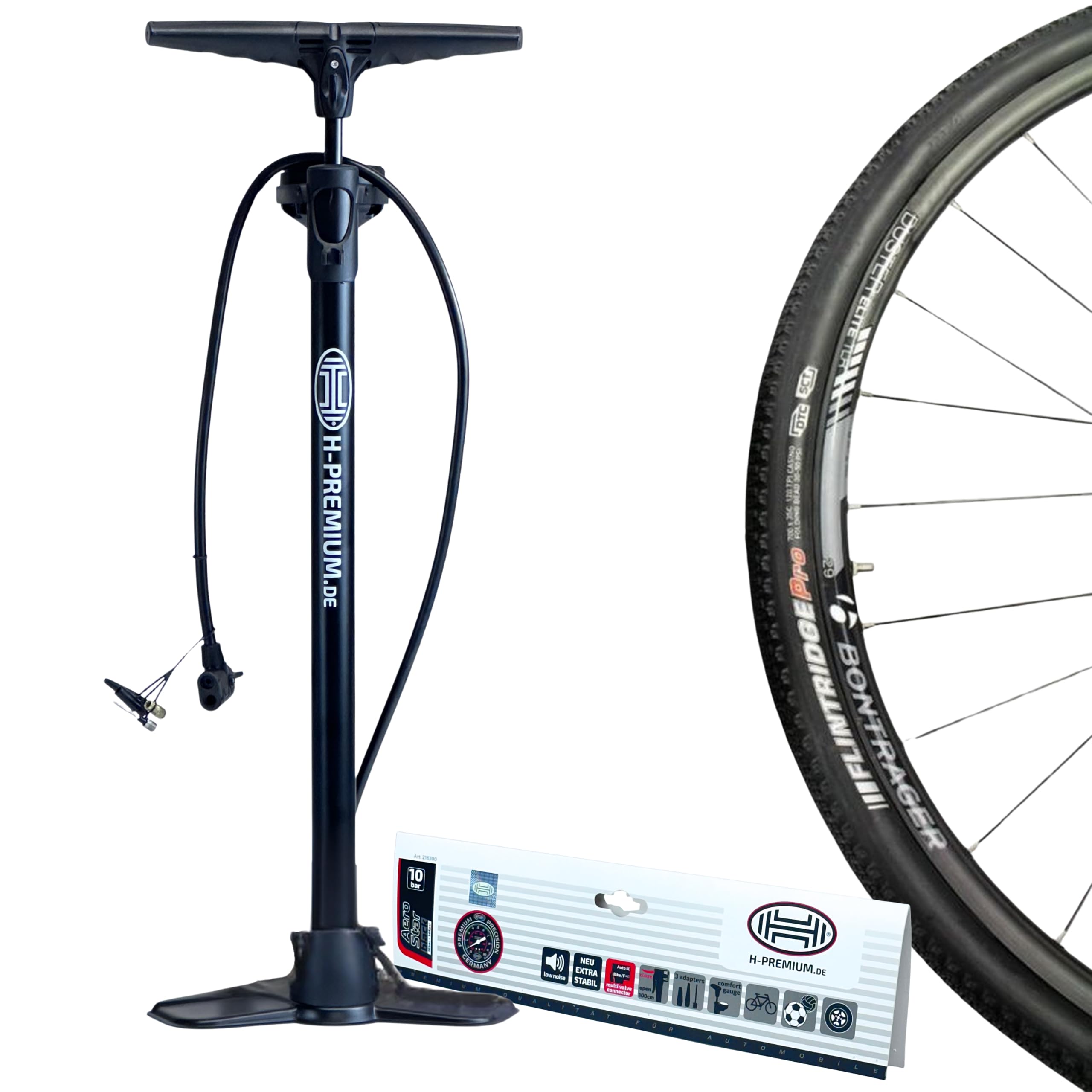 HEYNER Single Barrel Hand Air Pump Tyre Inflator 10 BAR/ 140 PSI Aerostar Black H216300