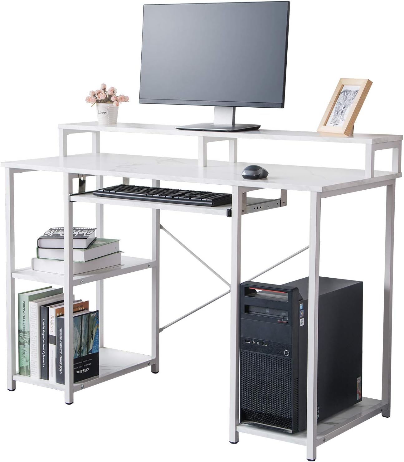 TOPSKY Computer Desk with Storage Shelves/Keyboard Tray/Monitor Stand Study Table for Home Office (Industrial/Rustic Brown): Furniture & Decor