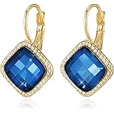 EVEVIC Austrian Crystal Halo Square Dangle Drop Leverback Earrings for Women Trendy 14K Gold Plated Jewelry Gifts for Anniversary