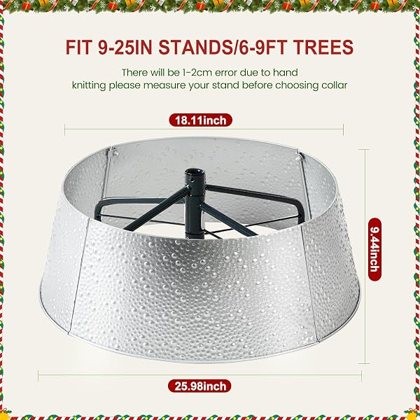 SWEETCRISPY 26INCH METAL CHRISTMAS TREE COLLAR, 4-PANEL BASE COVER FOR 7.5FT ARTIFICIAL TREES, SLIVER