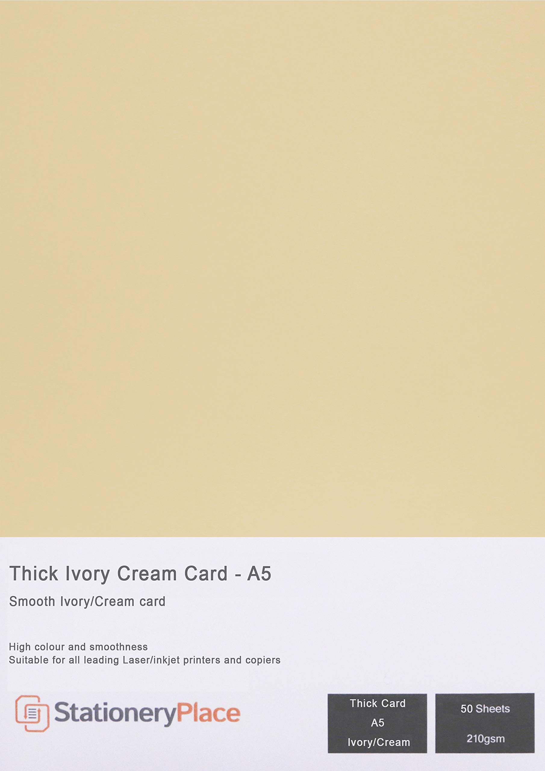 Stationery Place Thick Ivory Cream Card 210GSM A5 X 50 Sheets