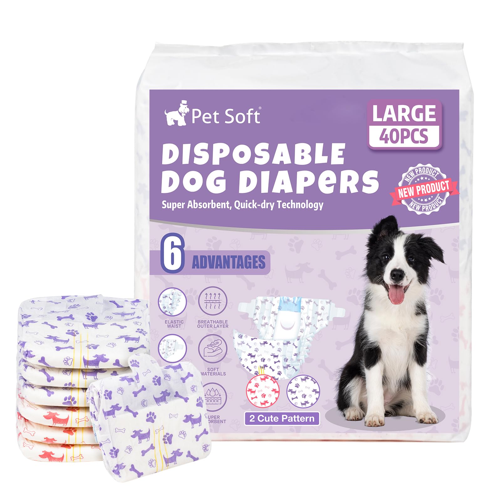 Pet Soft Dog Nappies Female, 40 Count Disposable Dog Period Season Pants, Super Absorbent Disposable Dog Diapers for Female Dogs with Wetness Indicator