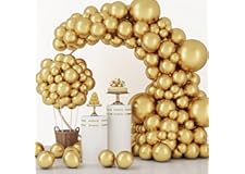 RUBFAC 129pcs Metallic Gold Balloons Latex Balloons Different Sizes 18 12 10 5 Inch Party Balloon Kit for Birthday Party Grad