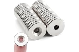 MIN CI 30 Pcs Strong Rare Earth Magnets Heavy Duty, Round Ring Neodymium Disc Magnets, for Crafts Science Experiments Workshop Warehouse Lockers Tool Storage Outdoor Screws (18 x 3 Hole 5 mm)