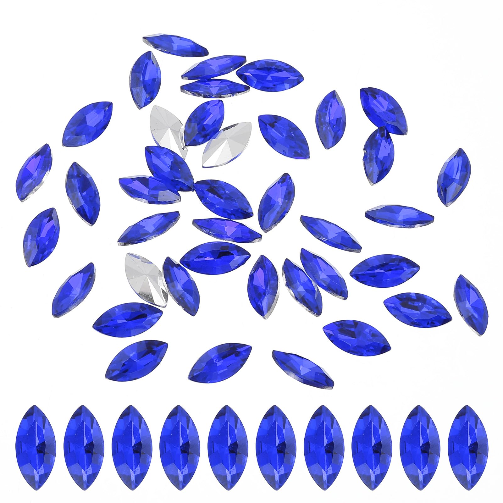 PATIKIL Marquise Gems, 40 Pcs 15x7mm Glass Rhinestones Flat Back Navette Horse Eye Crystal Gems for Jewelry Making DIY Craft, Dark Blue