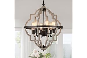 MEIXISUE Farmhouse Rustic Chandelier,ORB+Oak Finish,6-Light Vintage Antique Chandeliers Pendant Light Fixture for Kitchen Dining Room Living Room Entryway Foyer UL Listed