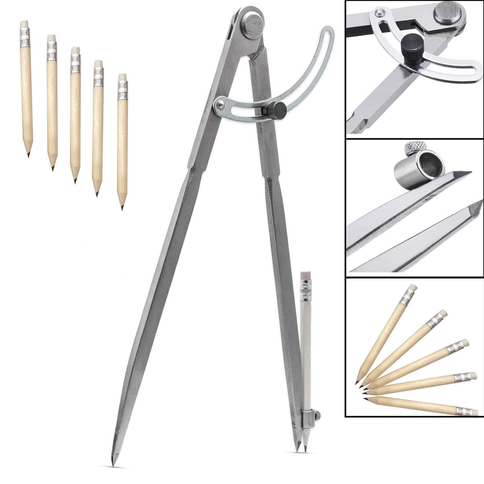 12 Inch Large Adjustable Pencil Marking Compass Circle, Scratch Marking Locking Wing Divider for Drawing Circles, Woodworking, Metalworking, and Leather Work