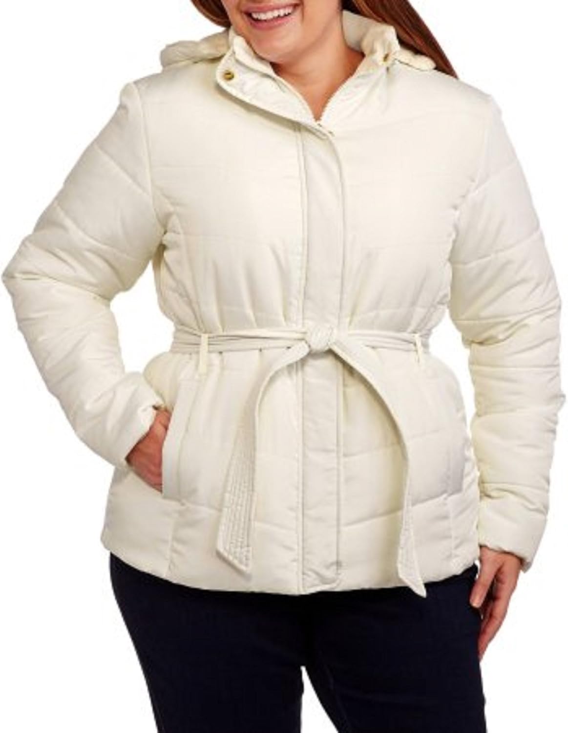 cream puffer jacket with fur hood