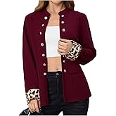 SweatyRocks Women's Double Breasted Open Front Blazer Leopard Long Sleeve Business Work Jacket