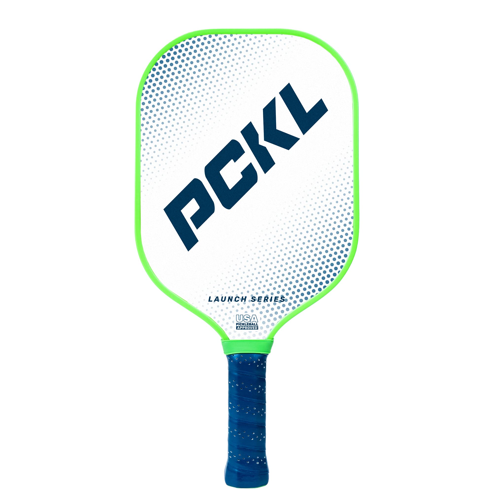 PCKL Launch Series Premium Pickleball Paddle Racket | USA Pickleball Approved | Fiberglass Face with Large Sweet Spot | Honeycomb Core (White)