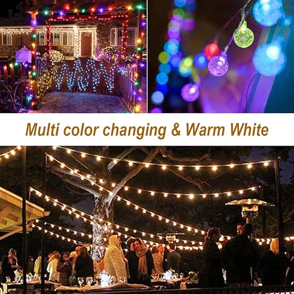 MOCALIDO 40FT GLOBE STRING LIGHTS BATTERY OPERATED OUTDOOR, 80 LEDS HANGING LIGHTS WITH REMOTE, WARM WHITE & MULTICOLOR WATERPROOF FOR OUTSIDE INDOOR CAMPING TENT DECOR