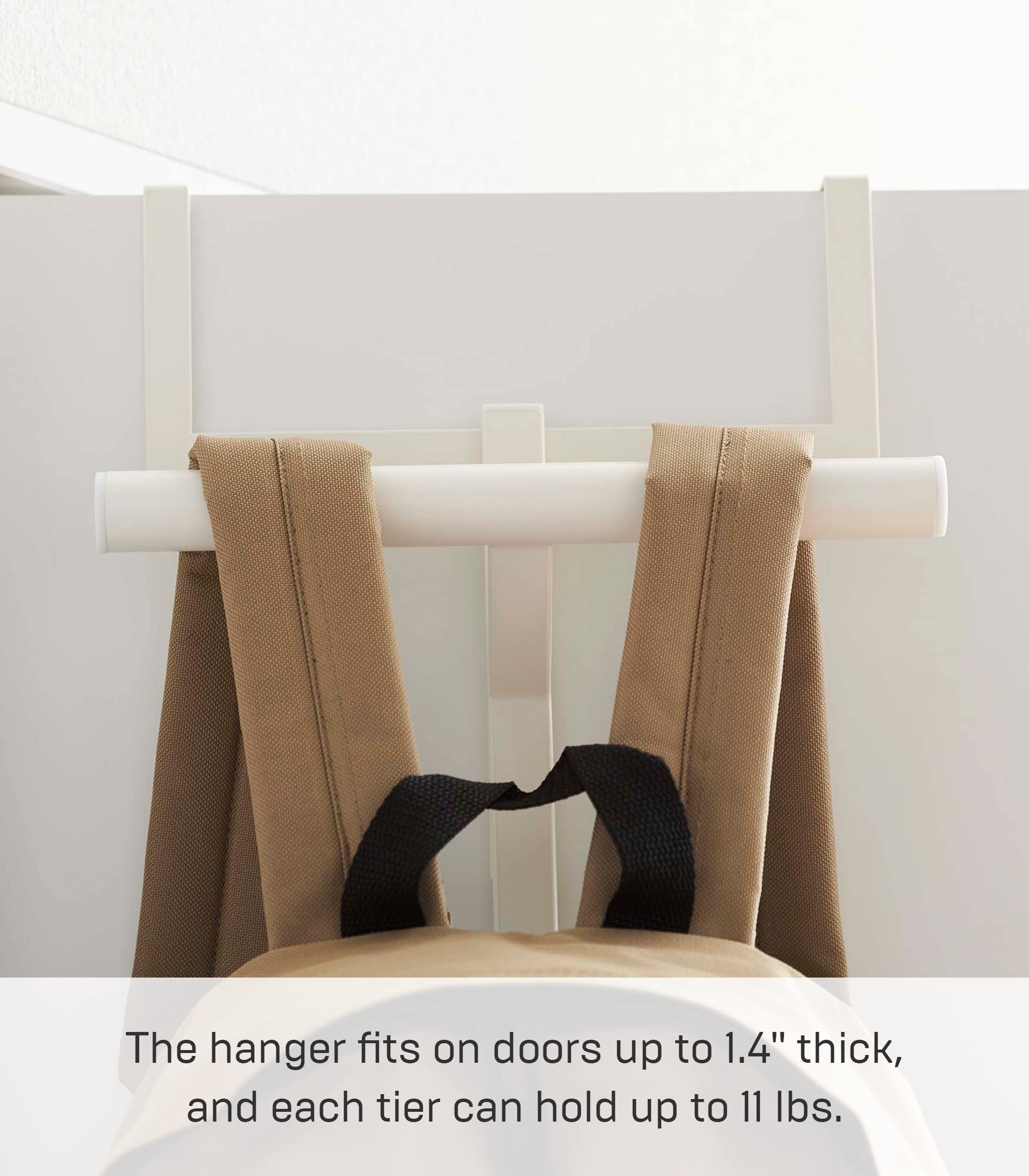 Yamazaki Home Tower Backpack Over The Door Hanger for Closet Or Bedroom, Two-Tiered Bookbag Metal Storage Rack, Easy Installation - Steel