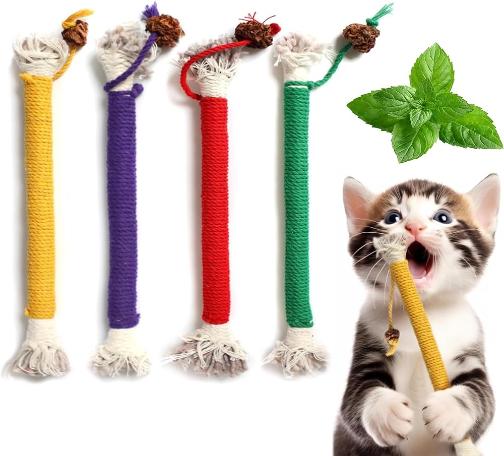 SUOXU Catnip Toy Rope 4 Pack Interactive Chew Toy for Indoor Cats