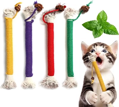SUOXU Catnip Toy Rope 4 Pack Interactive Chew Toy for Indoor Cats