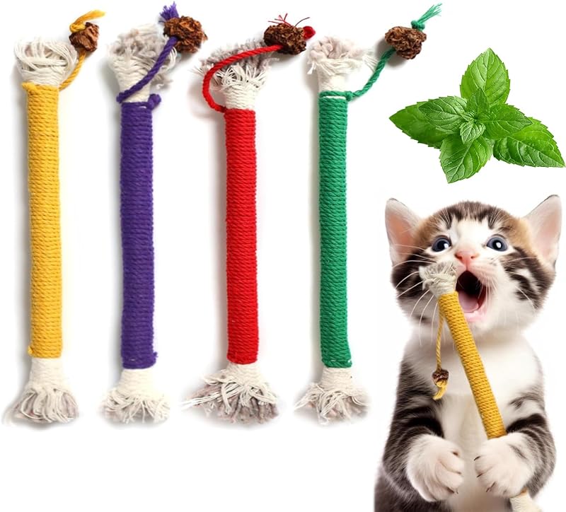 SUOXU Catnip Toy Rope 4 Pack Interactive Chew Toy for Indoor Cats