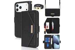 Jaorty Crossbody Wallet for iPhone 17 Pro Max Case with Strap Black Credit Card Holder,Shouler Lanyard, 6.9",PU Leather,Handbag Purse,Kickstand,Make Up Mirror Cover,for Women Girl