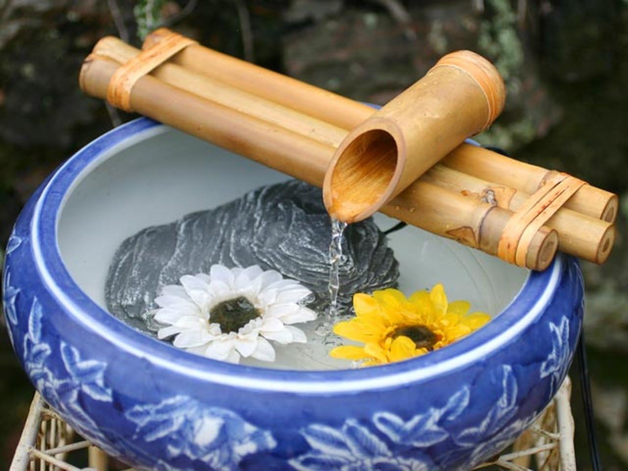 Bamboo Accents Water Fountain for Yard, Indoor/Outdoor Fountain, 12” Wide Three-Arm Style Base, Smooth Split-Resistant Bamboo to Create Your Own Zen Fountain (Container Not Included) : Tabletop Fountains : Garden & Outdoor