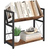 ELITEROO Desktop Bookshelf, 2 Tier Desk Shelf Organizer, Wooden Tabletop Bookcase, Small Desk Top Book Rack for Office, Home, Bedroom, Small Space Storage and Display, Rustic Brown