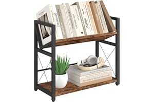 ELITEROO Desktop Bookshelf, 2 Tier Desk Shelf Organizer, Wooden Tabletop Bookcase, Small Desk Top Book Rack for Office, Home,