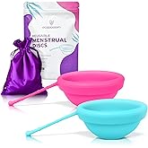 EcoBlossom Reusable Menstrual Disc with Removal String - The Most Reliable Medical Grade Silicone Period Discs - Comfortably use for 12 Hours (Pack of 2, Rose & Teal)