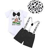 IMEKIS Baby Boys 1st Birthday Outfit Jungle Safari Animals Romper Suspenders Shorts Hat 4PCS Cake Smash Photo Shoot