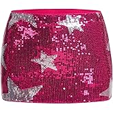 WDIRARA Women's Sparkly Sequin Bodycon Mini Skirt Low Rise Star Graphic Party Club Rave Skirts