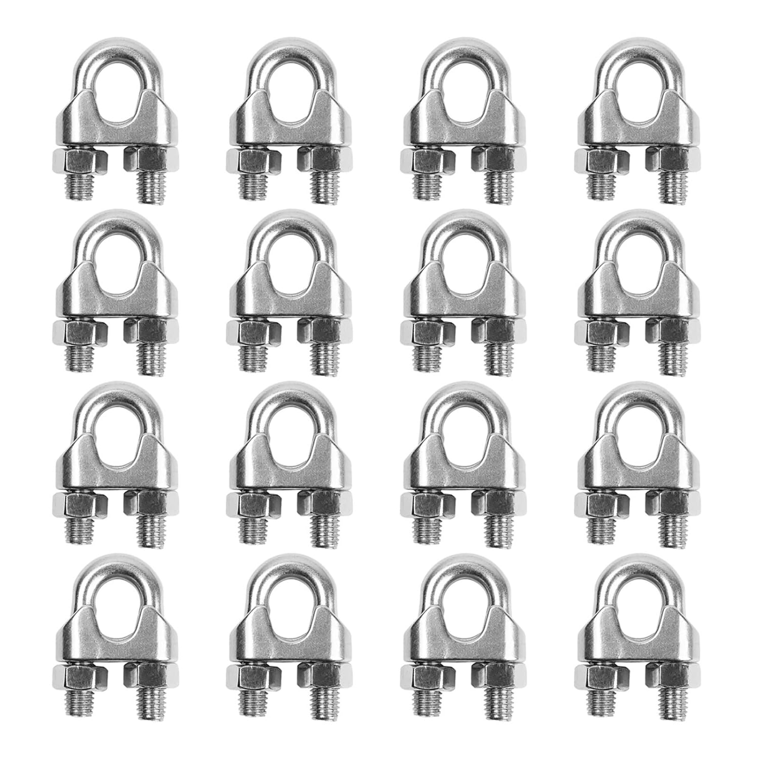 WEKON 16pcs 304 Stainless Steel Wire Rope Clamp, Heavy Duty Wire Rope