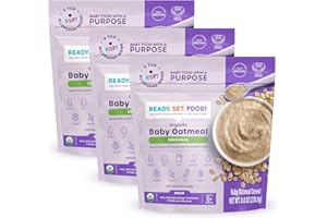 READY, SET, FOOD! Ready Set Food Organic Baby Oatmeal Cereal – Safe & Easy Early Allergen Exposure for Babies 6+ Months, Organic Baby Food with 9 Top Allergens: Organic Peanuts, Milk, Eggs, Cashews & More (3-Pack)