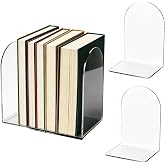 Acrylic Book Ends 4 Pcs, Clear Bookends, Bookend Organizer for Shelves | Transparent Book Stoppers, Decorative Book Holder Stand for Heavy Books, CD, Book Shelves, File, Video Games