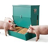 2 Door Hog Feeder,3.7 Bushel Heavy Duty Pig Feeder with Gravity Self Feeding System, Weatherproof Lid &amp; Feed Level Window，Livestock Feeder for Barn, Farm