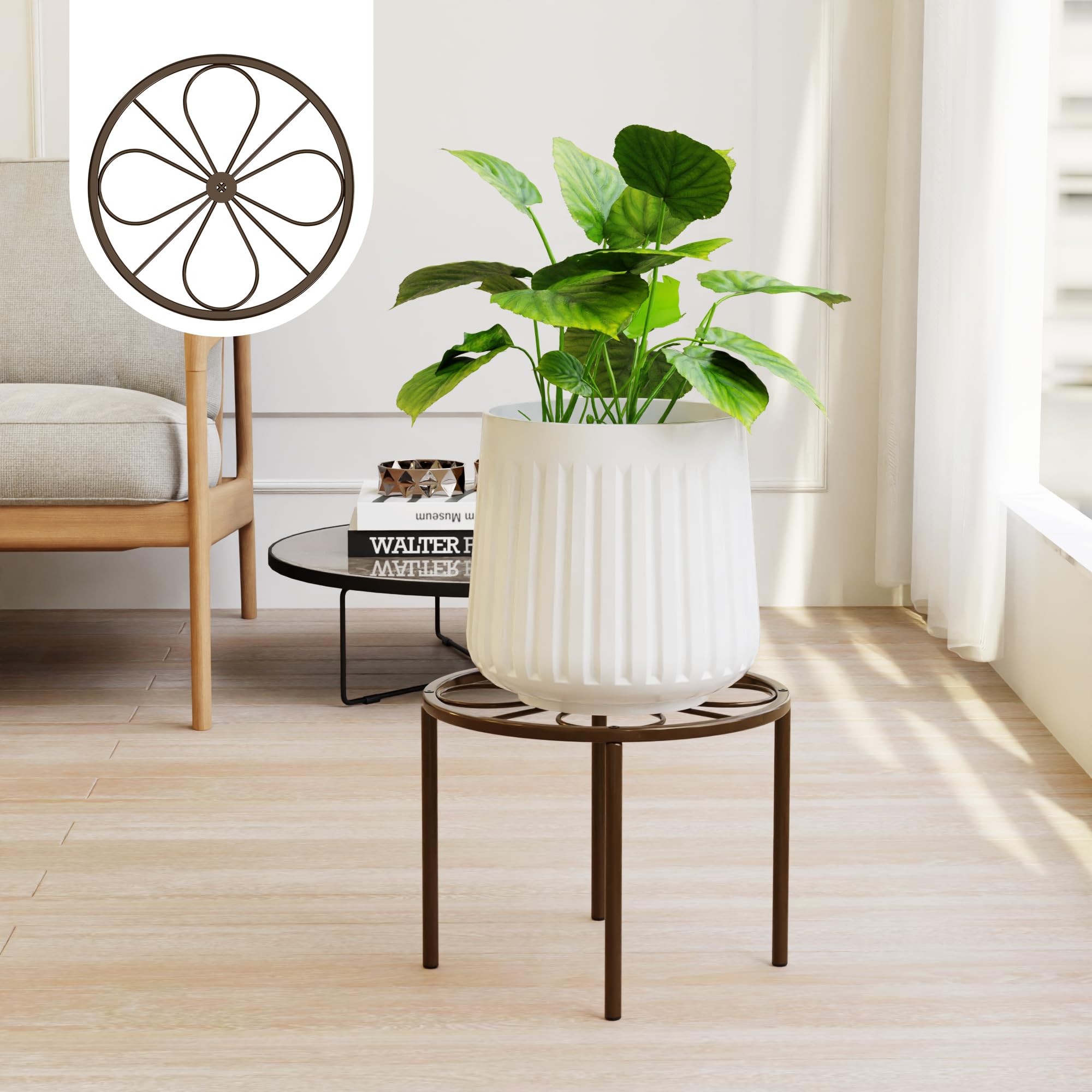 Photo 1 of Chinpakden Brown Plant Stand Plant Riser - 10.24'' Metal Flower Stand for Garden Home, Anti-rust Plant Holder for Multiple Plant Indoor or Outdoor.