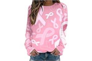 BIDOBIBO Breast Cancer Awareness Tshirt Long Sleeve Crew Neck T Shirts Breast Cancer Pink Ribbon Pin Womens Fall Tops