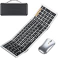 ProtoArc Foldable Keyboard and Mouse, XKM01 True Full-Size Folding Keyboard Mouse Combo for Business and Travel, 2.4G+Dual Bluetooth Portable Mouse Keyboard for Laptop iPads Tablets -Black Silver