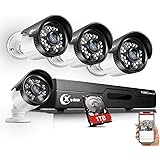【Updated】 XVIM 8CH 4-in-1 720P DVR Security Camera System CCTV Wired Recorder with 1TB Hard Drive,4pcs Outdoor Surveillance Cameras with Night Vision, Easy Remote Access on Phone