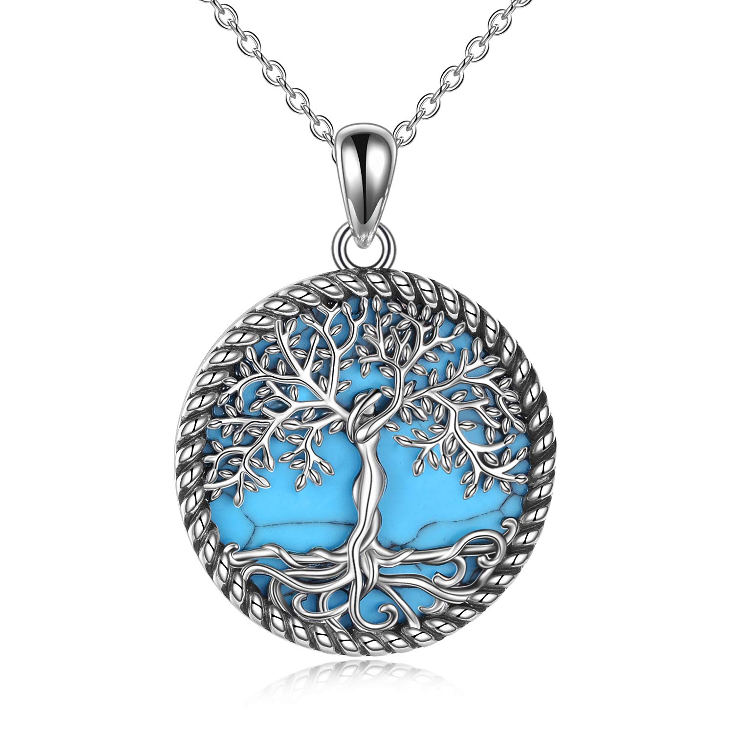 YAFEINI Tree of Life Necklace Sterling Silver Turquoise Tree of Life Pendant Necklace Turquoise Jewellery for Women Girls Gifts