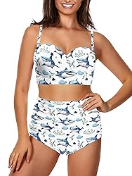 Howilath Women's Funny Sharks High Waisted Bikini