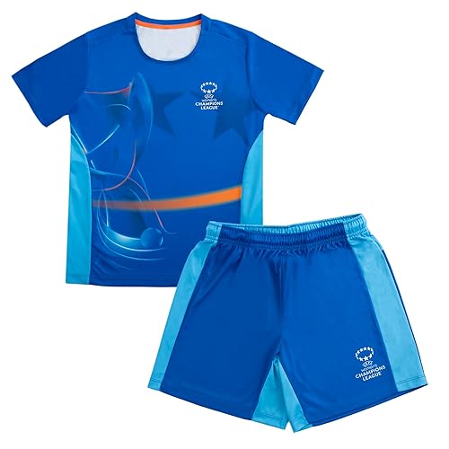 UEFA Women's Champions League Kids Kit, Ages 6-7 - UWCL Officially Licensed Merchandise, 2-Piece Training Set, Activewear Top and Shorts, Moisture-Wicking Fabric, Comfortable Fit, Blue