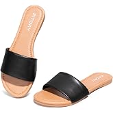 FITORY Women's Slide Sandals Fashion Round Toe with Classic Single Strap | Soft and Durable PU Upper, Non-Slip Sole, Lightweight Summer Slippers for Beach &amp; Daily Comfort Wear