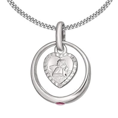 CLEVER SCHMUCK Set Silberner Taufring mit Zirkonia rosa und Engel herzförmig und Kette Panzer 34 cm Sterling Silber 925 für M