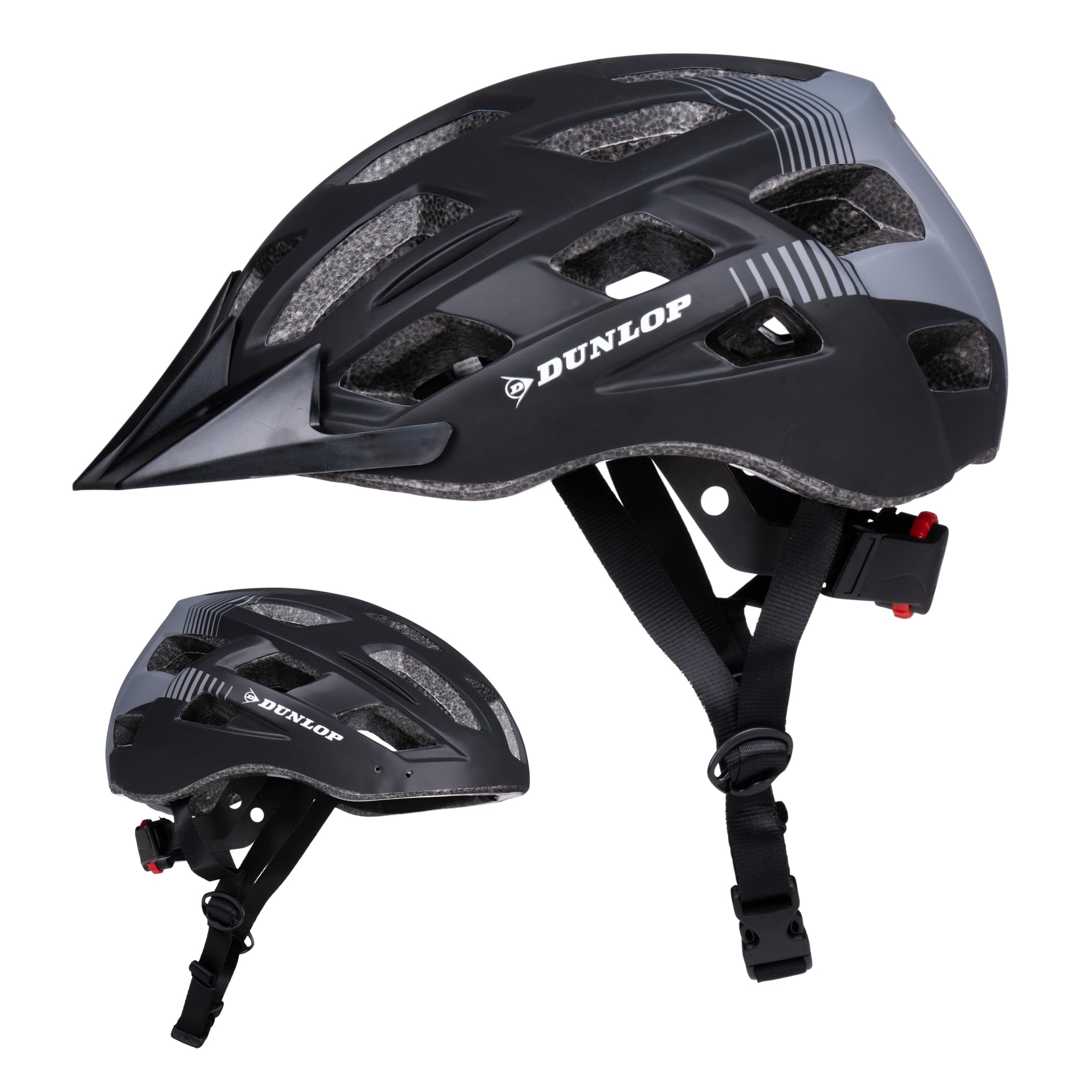 Dunlop Bike Helmet - Cycle Helmet Adjustable from 55 to 58 cm - Bicycle Helmet Size M - Cycling Helmet with LED lighting and 3 Light Mode - Black