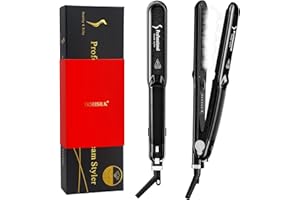 Steam Hair Straightener and Curler, Professional Steam Straightener for Hair Ceramic Tourmaline Steam Flat Iron, Vapor Dual V