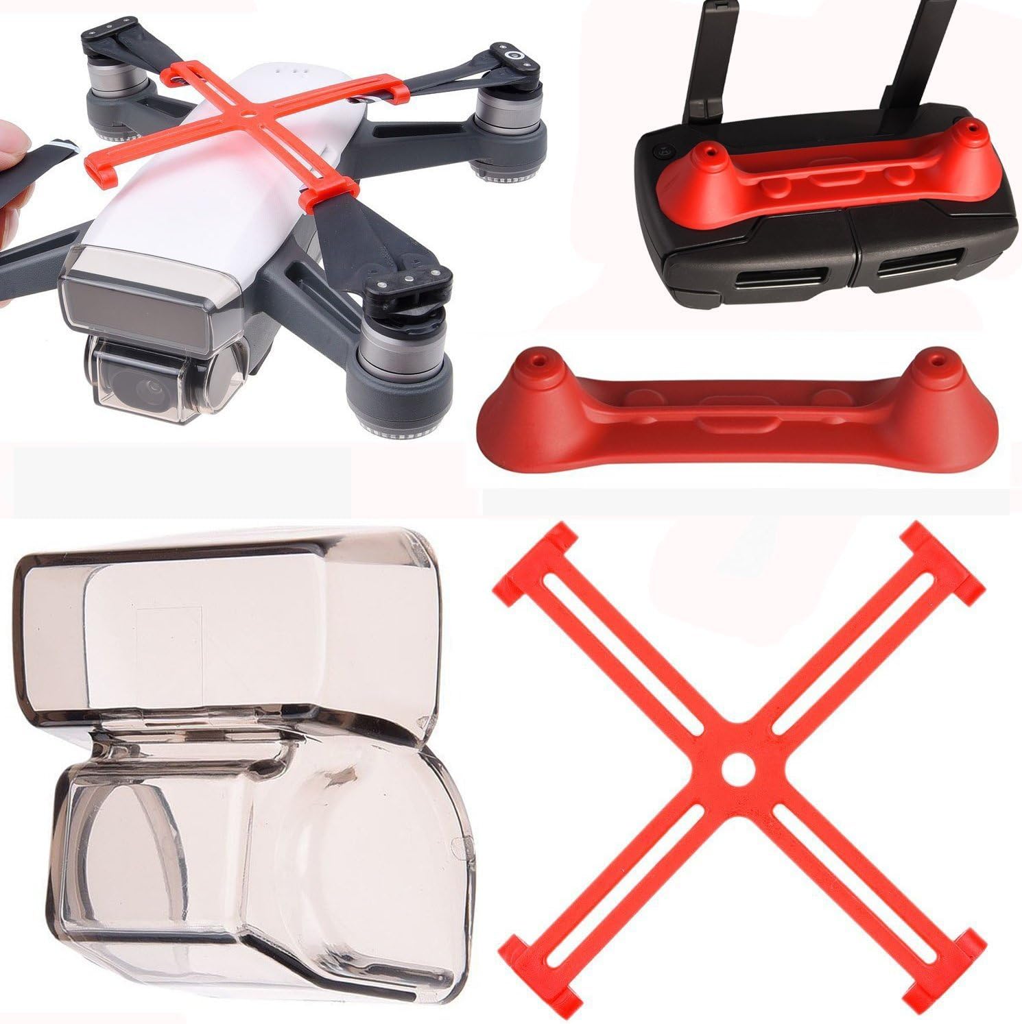 PENVIO Spark Accessories Protector 3 Pack Set,Controller Transmitter Joystick +Camera Gimbal Lens Cover + Propellers Clip for DJI Spark Drone Protector